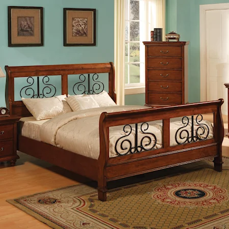 Queen Sleigh Bed with Iron Inserts